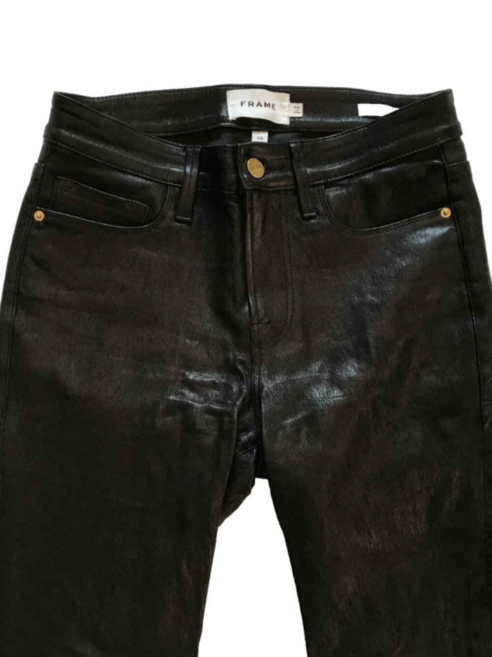 Frame Le Crop Mini Boot Leather Pants Womens 26 Black High Rise Waist Stretch - Picture 5 of 15